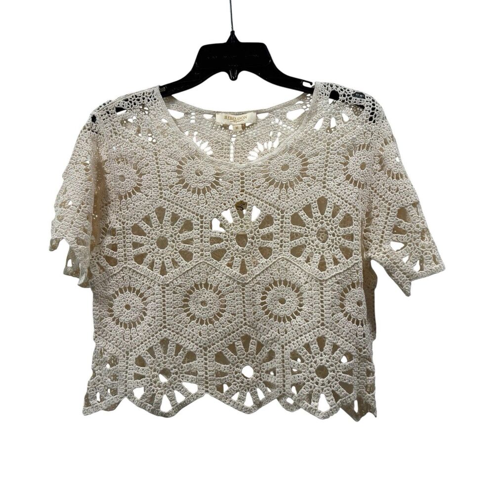 Rebellion Again Crochet Lace Cropped Top Size M Festival